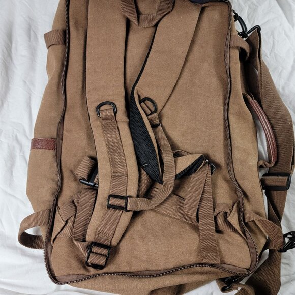 Witzman Canvas Backpack Travel Rucksack Multi Pocket Large Capacity Brown - Picture 9 of 12